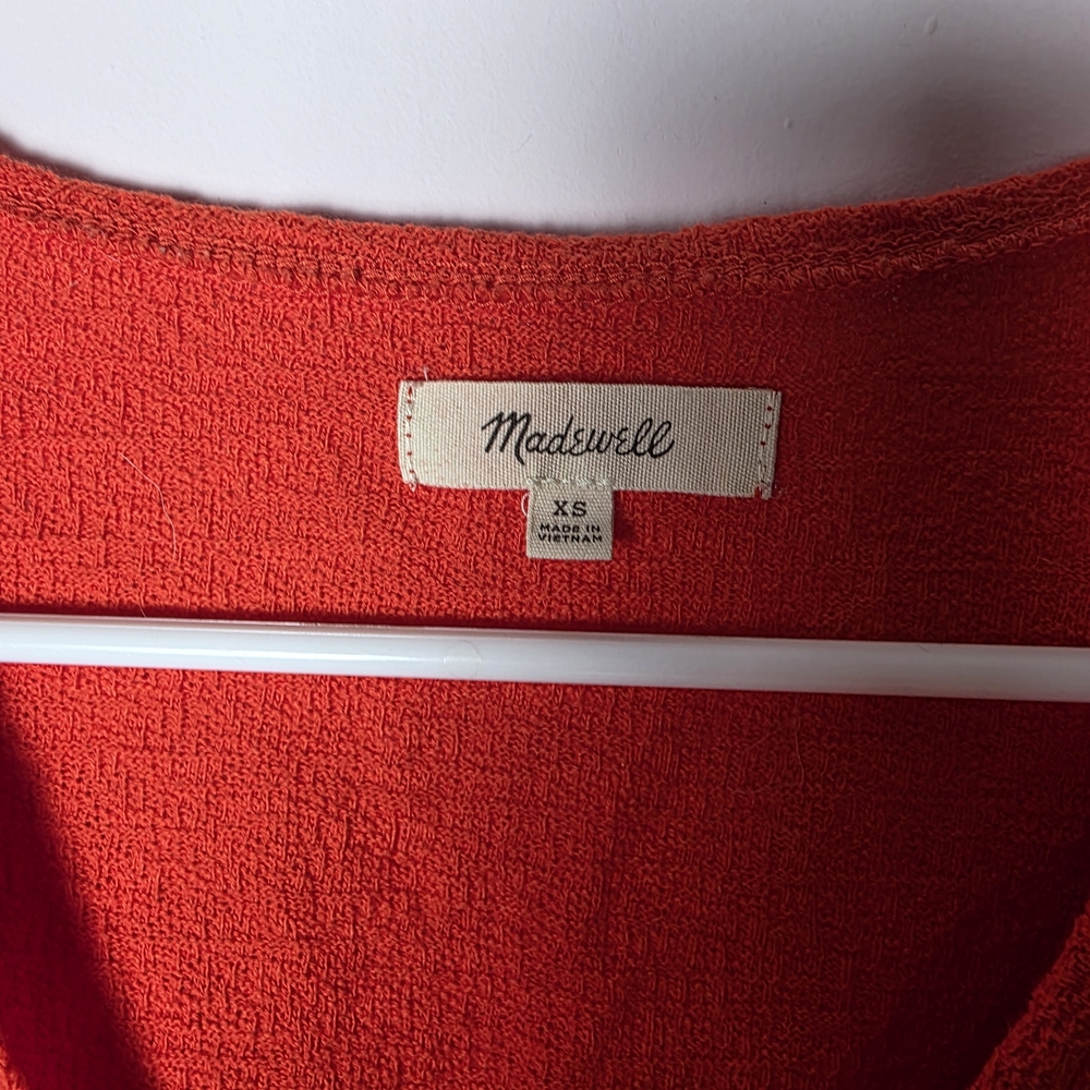Madewell Red Wrap Top Tie Front Blouse Cotton Short Sleeve Summer XS - Picture 4 of 5